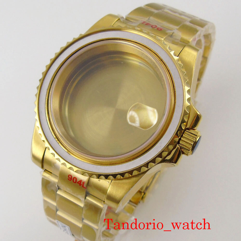 40mm Yellow Golden Plated Watch Case Sapphire Glass For NH35 NH36 MIYOTA ETA
