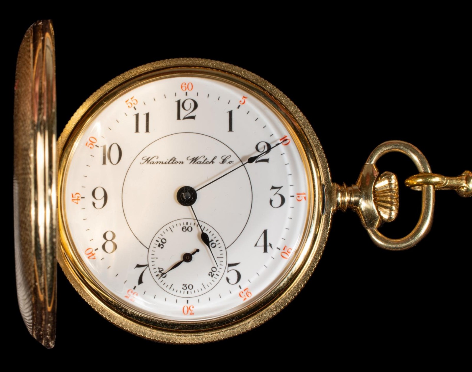 Hamilton 17 Jewel Pocket Watch 16s Base Metal Hunting Case 12” Chain