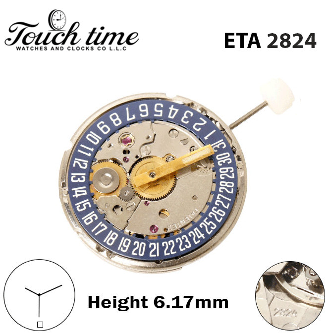 ETA 2824-Swiss Movement-Blue Date Disk At 6-H:6.17mm-3 Hands