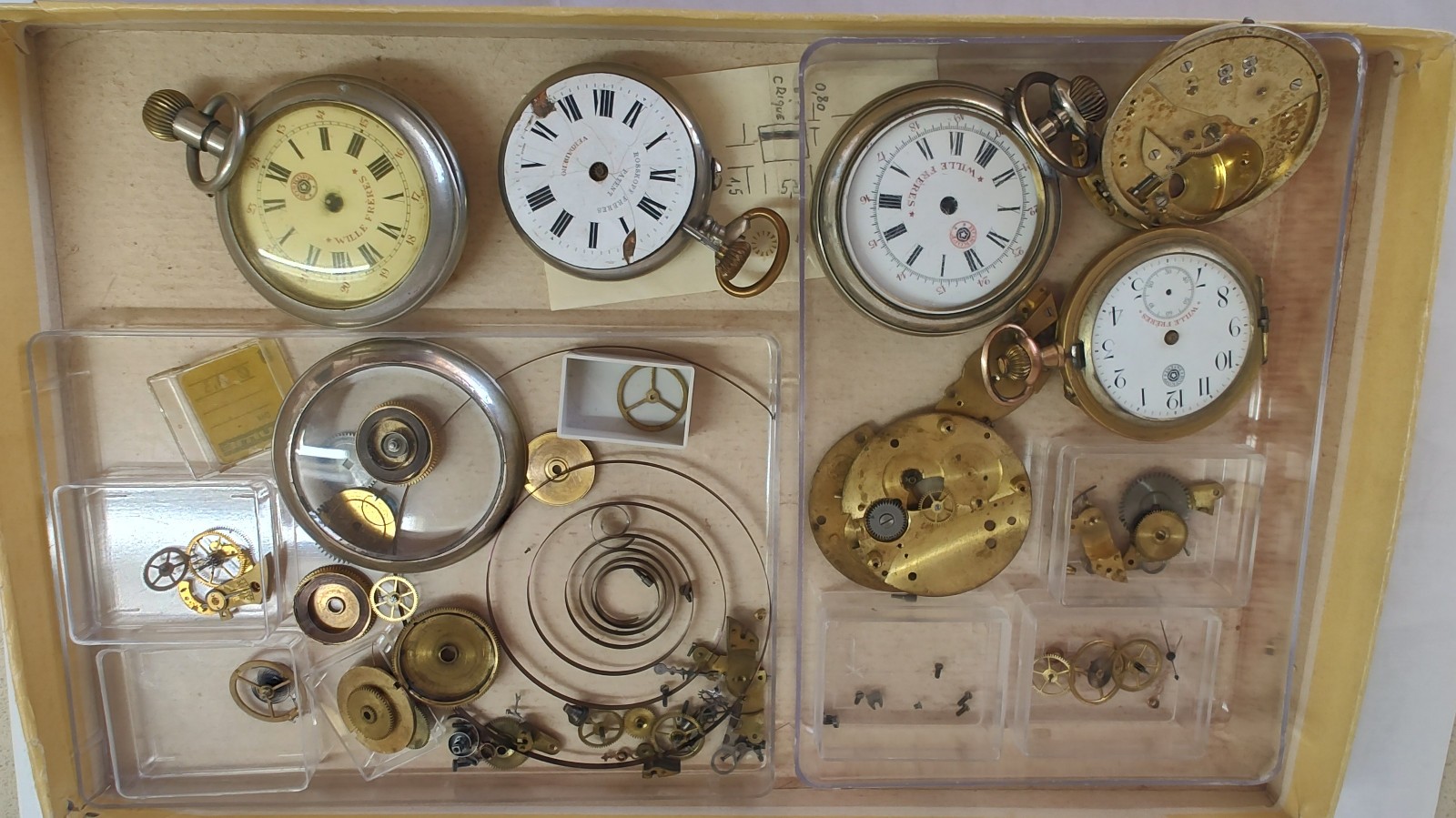 Antique Roskopf Patent Wille Frères Watch Parts Lot – Movements Dials Cases