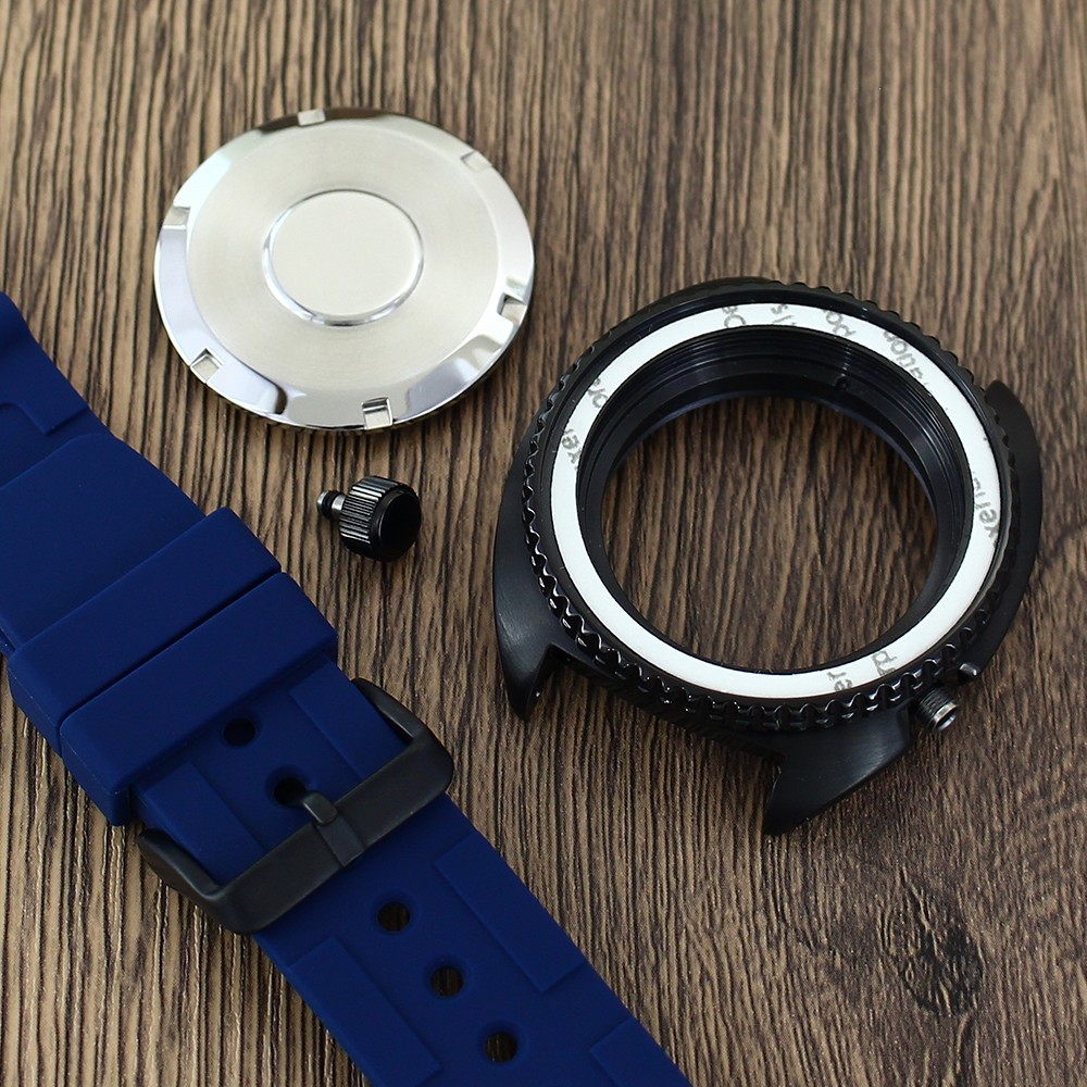 45mm Steel Watch Case+Blue Strap Modify Turtle Mod Sapphire For NH35 34 NH36 38