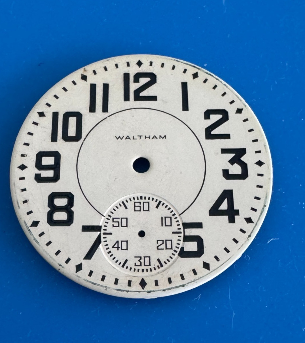 VINTAGE 16 SIZE WALTHAM RAILROAD POCKET WATCH METAL SINGLE SUNK PAINTED DIAL!