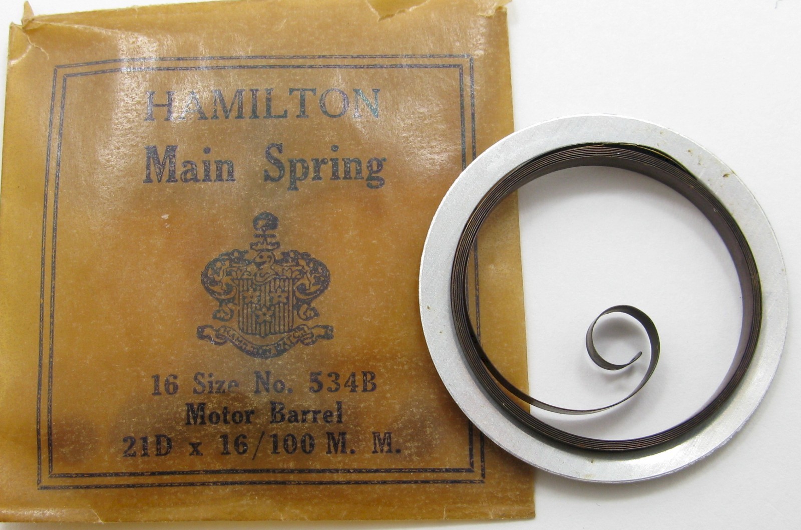 Hamilton 16s watch model 534B Motor Barrel Mainspring T end blue brown alloy