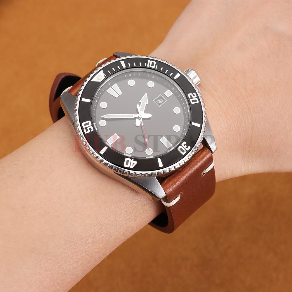 Genuine Leather Butterfly Buckle Watch Bands 18/20/22mm Waterproof Retro Oil Wax