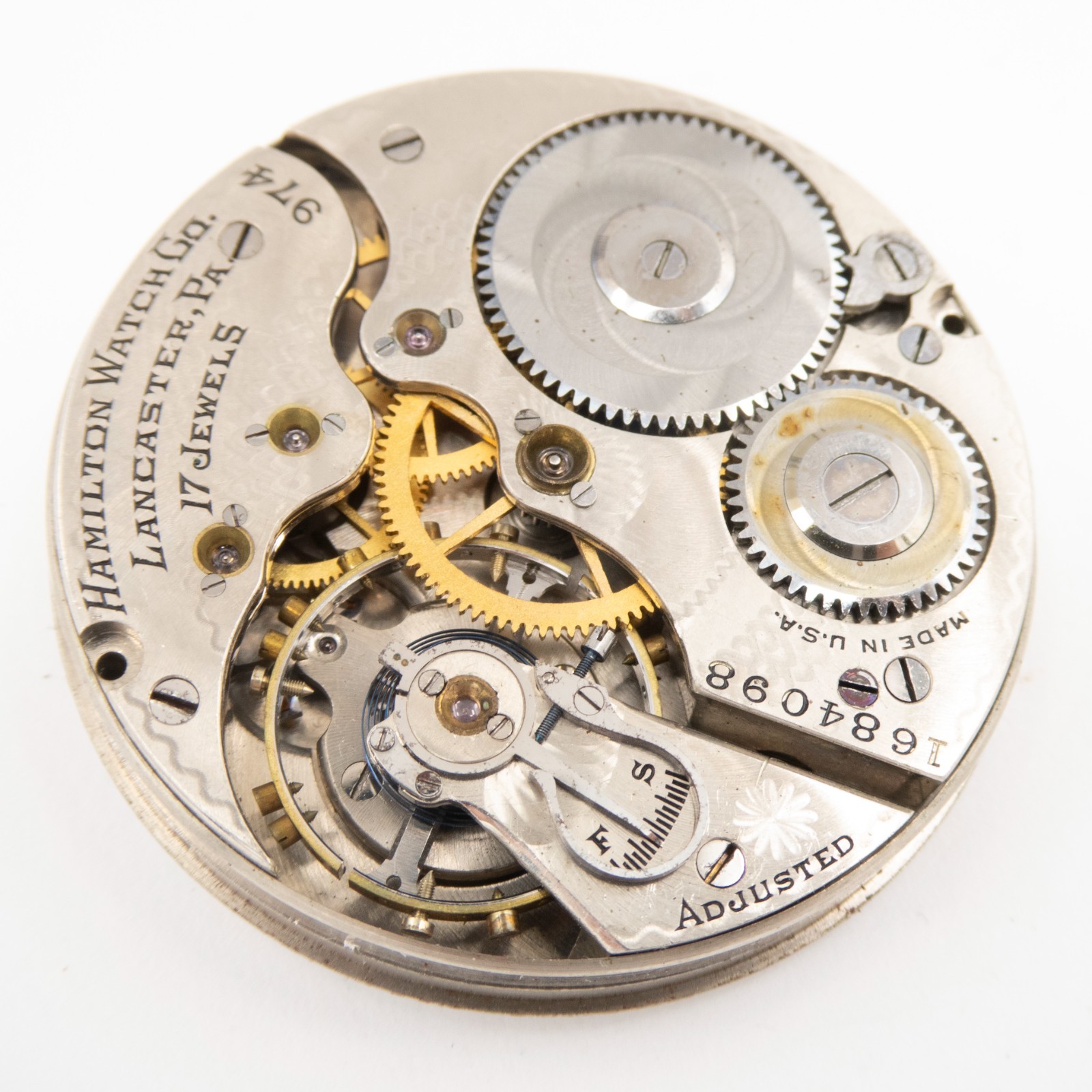 Hamilton Grade 974 Model 2 16-Size 17-Jewel Antique Pocket Watch Movement