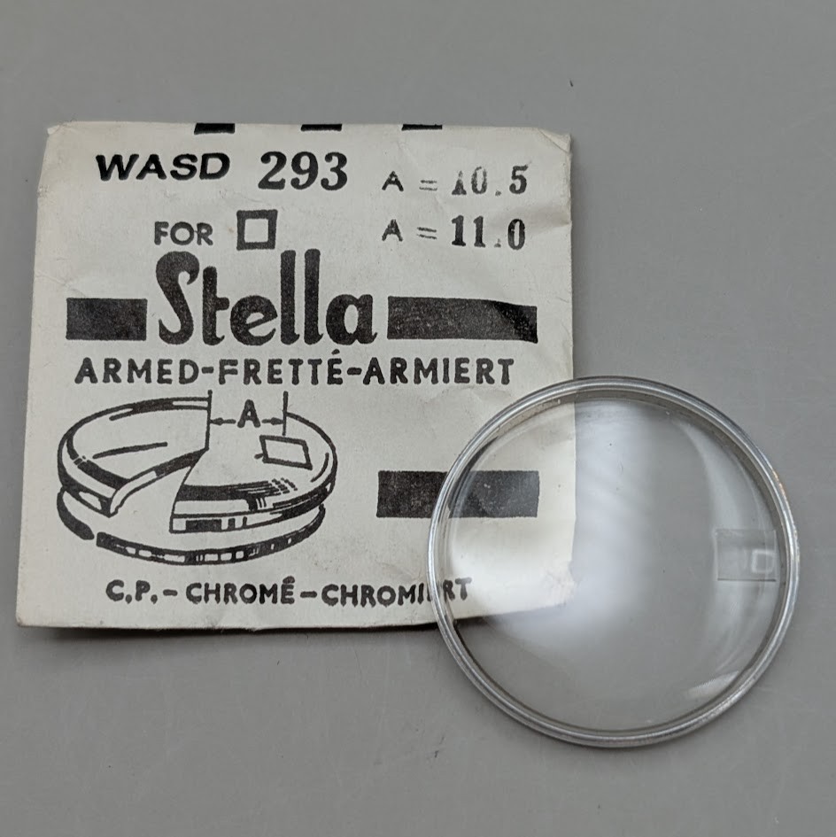 NOS Stella WASD 29.3mm Watch Crystal Silver (Chrome) Armored Ring Date Window