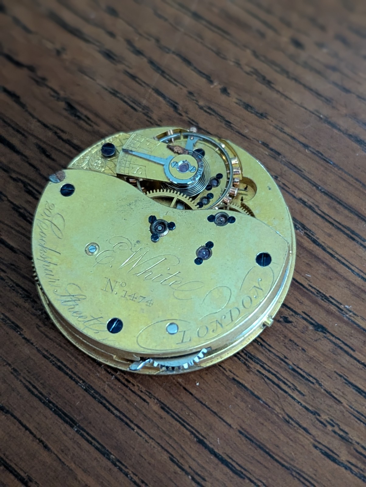 E White, London, Going Barrel Pocket Watch Movement to Restore #S728