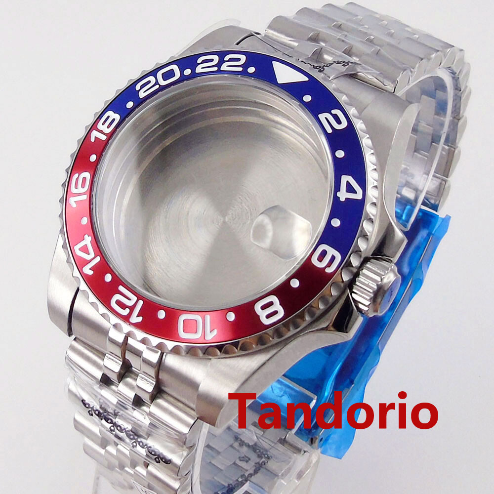 40mm Blue Red Watch Case 20ATM Diver Sapphire Glass Fit Automatic NH35A PT5000