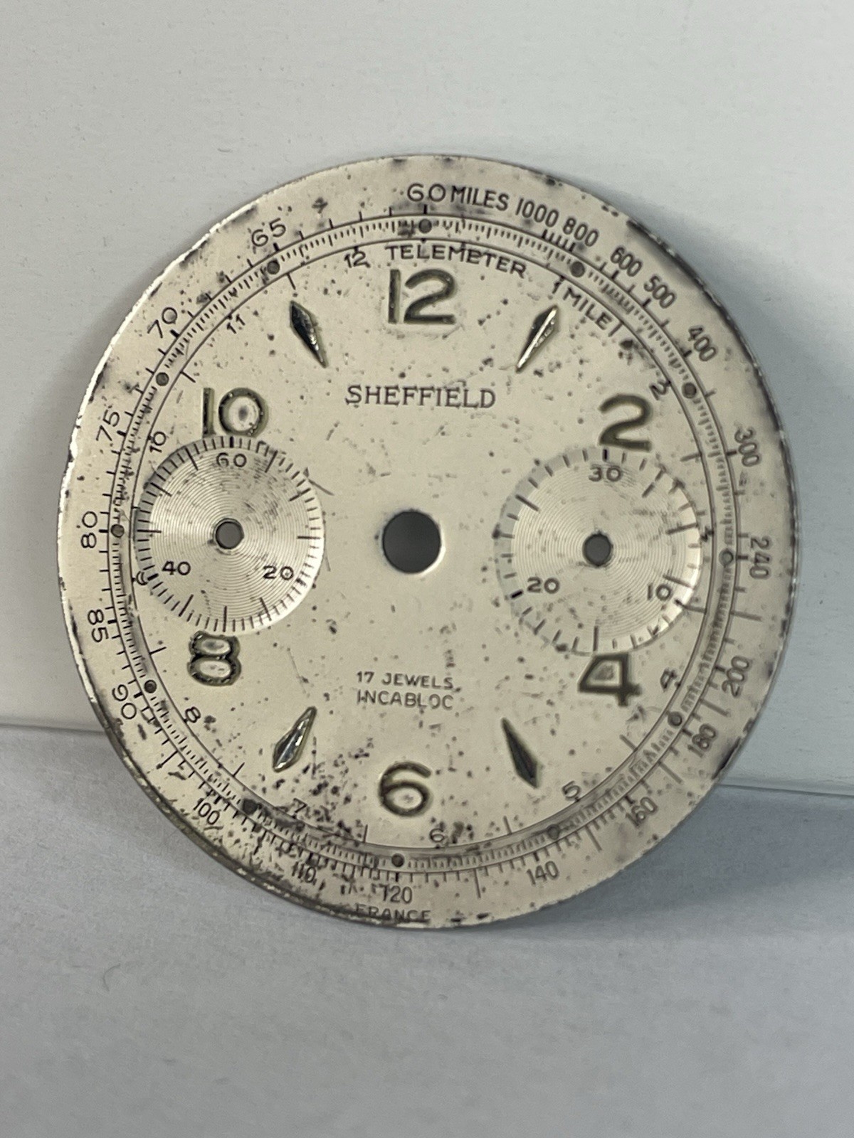Vintage Sheffield Mechanical Chronograph 17 Jewel Incabloc White Dial 31.6mm