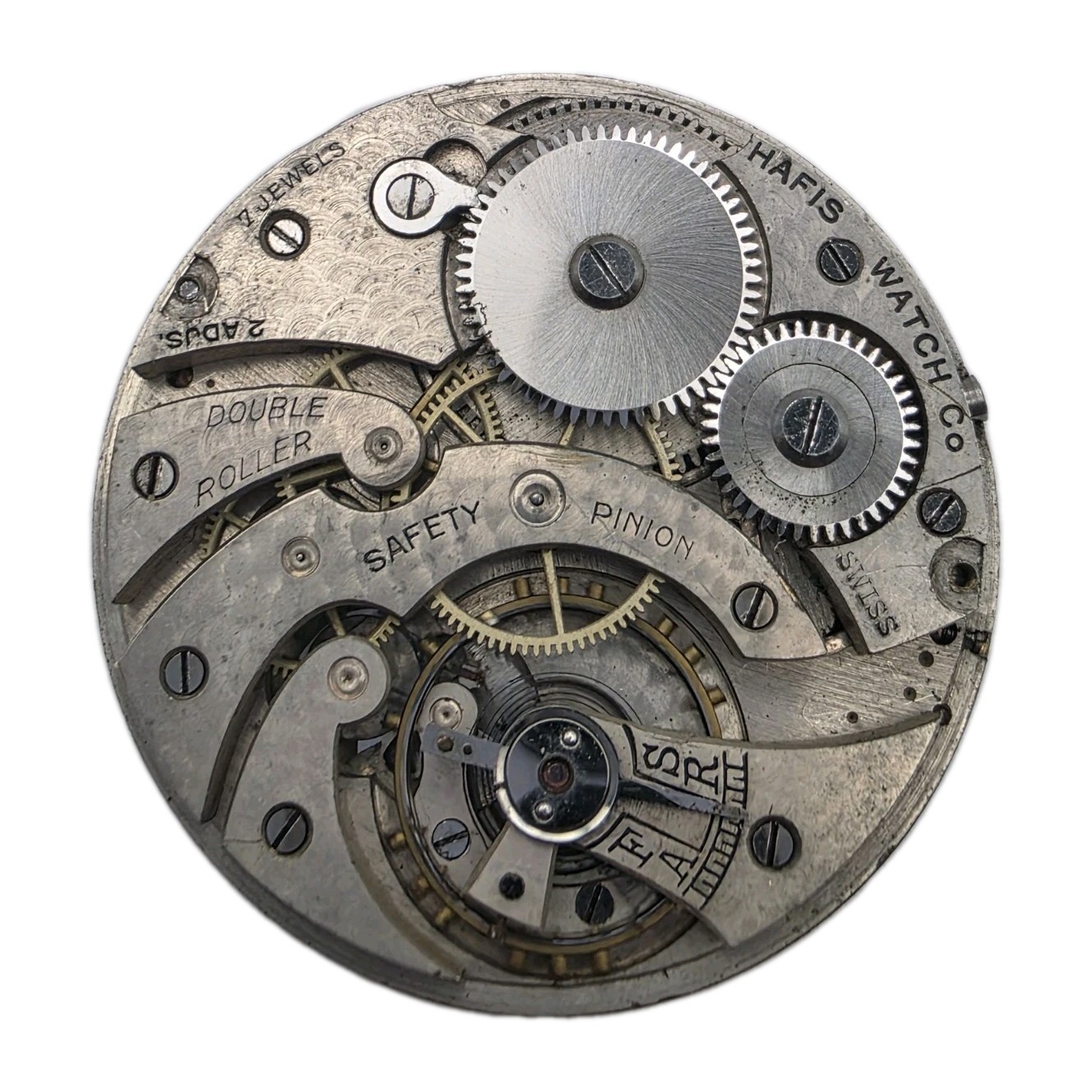 Hafis Watch Co Swiss 7 Jewel Size 16 Pocket Watch Movement Runs Dial Lot 415