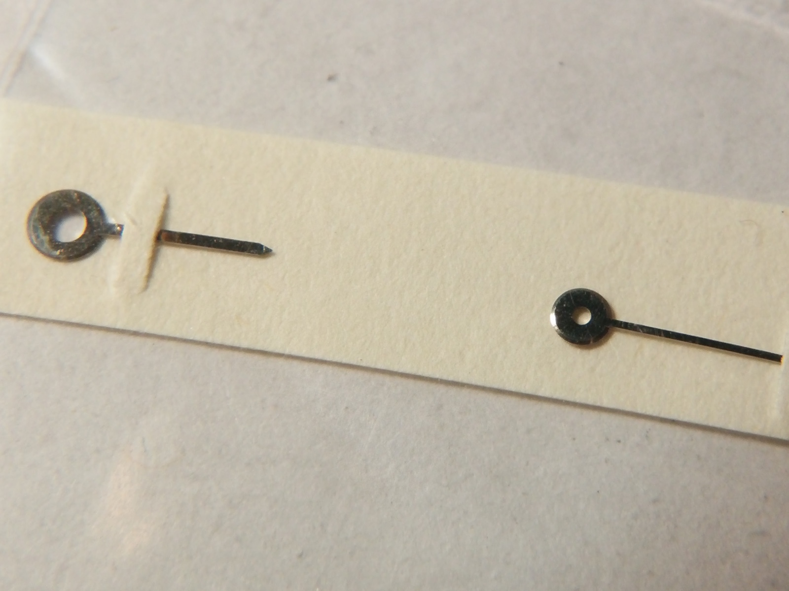 Piaget 9P watch hands (hour + min), white, (hour length approx 4.3mm from bottom
