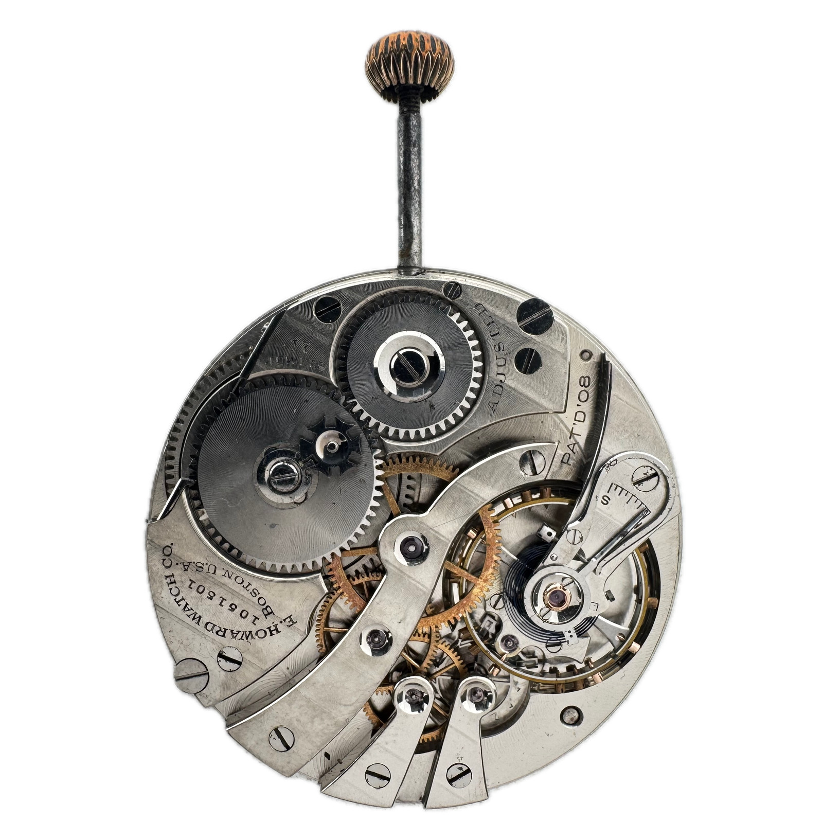 Antique 16s E. Howard Porcelain Stopworks Pocket Watch Movement Series 7 USA 17J