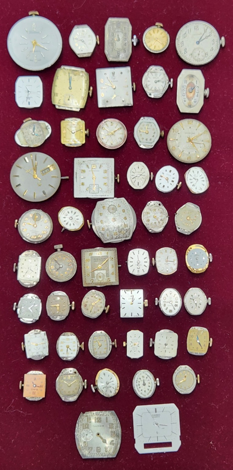 Vintage Watchmaker Movement Parts Watch Lot for Parts or Repair, Sold AS-IS