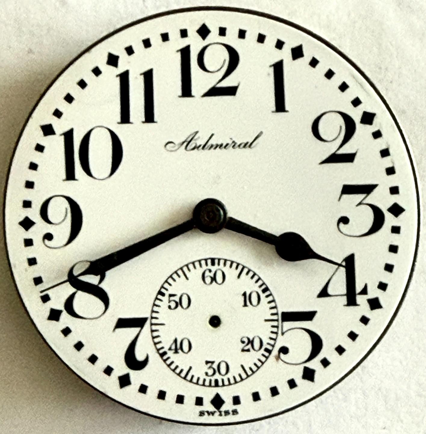 ANTIQUE 43.1MM NON-MAGNETIC ADMIRAL 15J POCKET WATCH MOVEMENT FOR WATCH PARTS