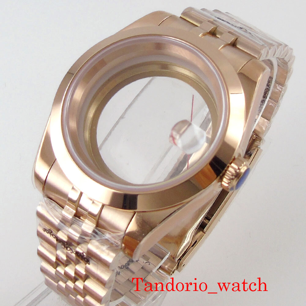 36mm Polished Rose Gold Plated Watch Case Sapphire Glass For NH35A NH36A MIYOTA
