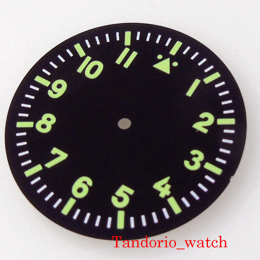35.5mm Black Sterile Watch Dial Hands Green Luminous Fit NH35 NH36 MIYOTA82 ETA