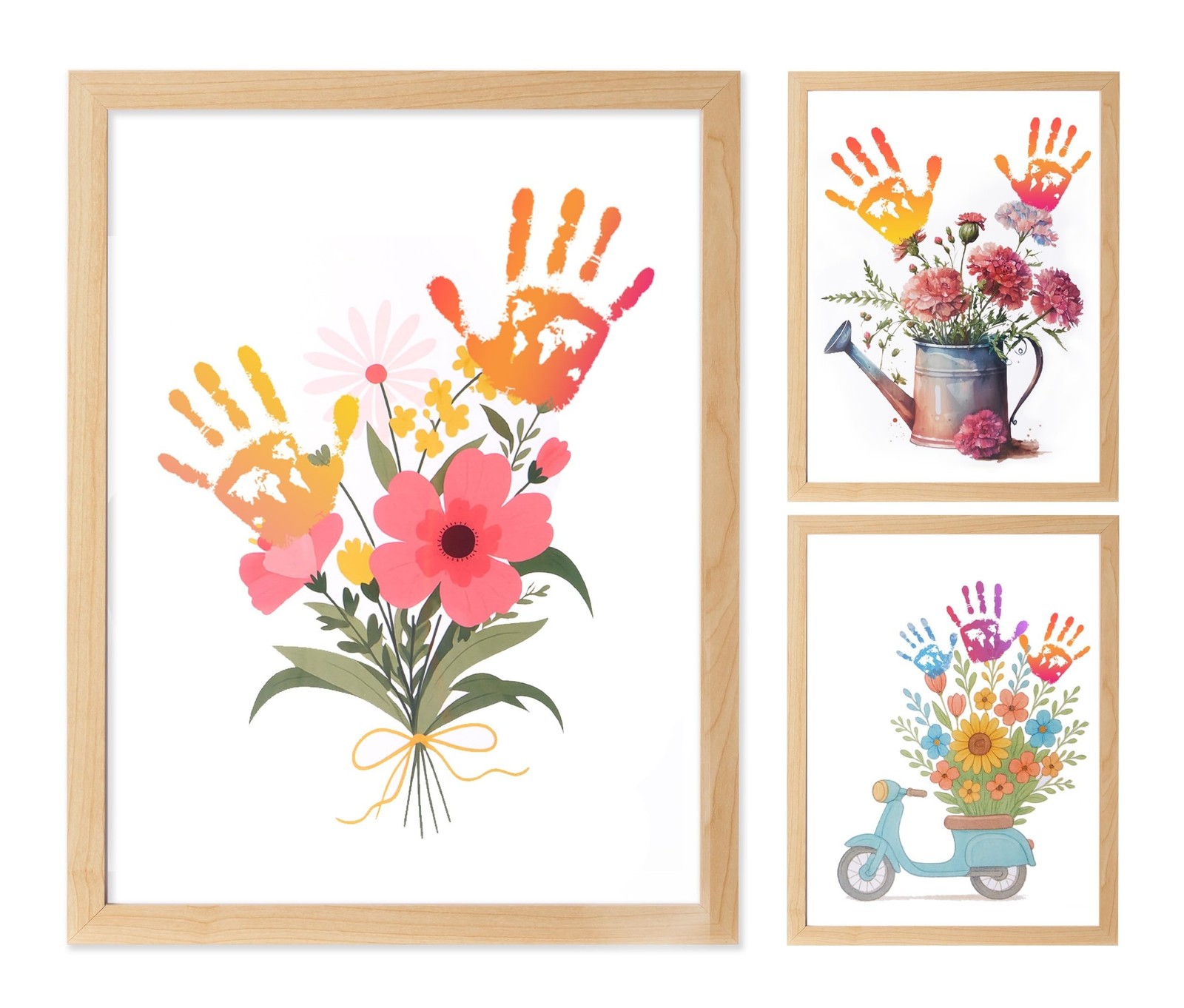 CHERRY CHEERS Flower Bouquet Handprint Art Kit, 3 Sheets, 6 Colors Inkpads