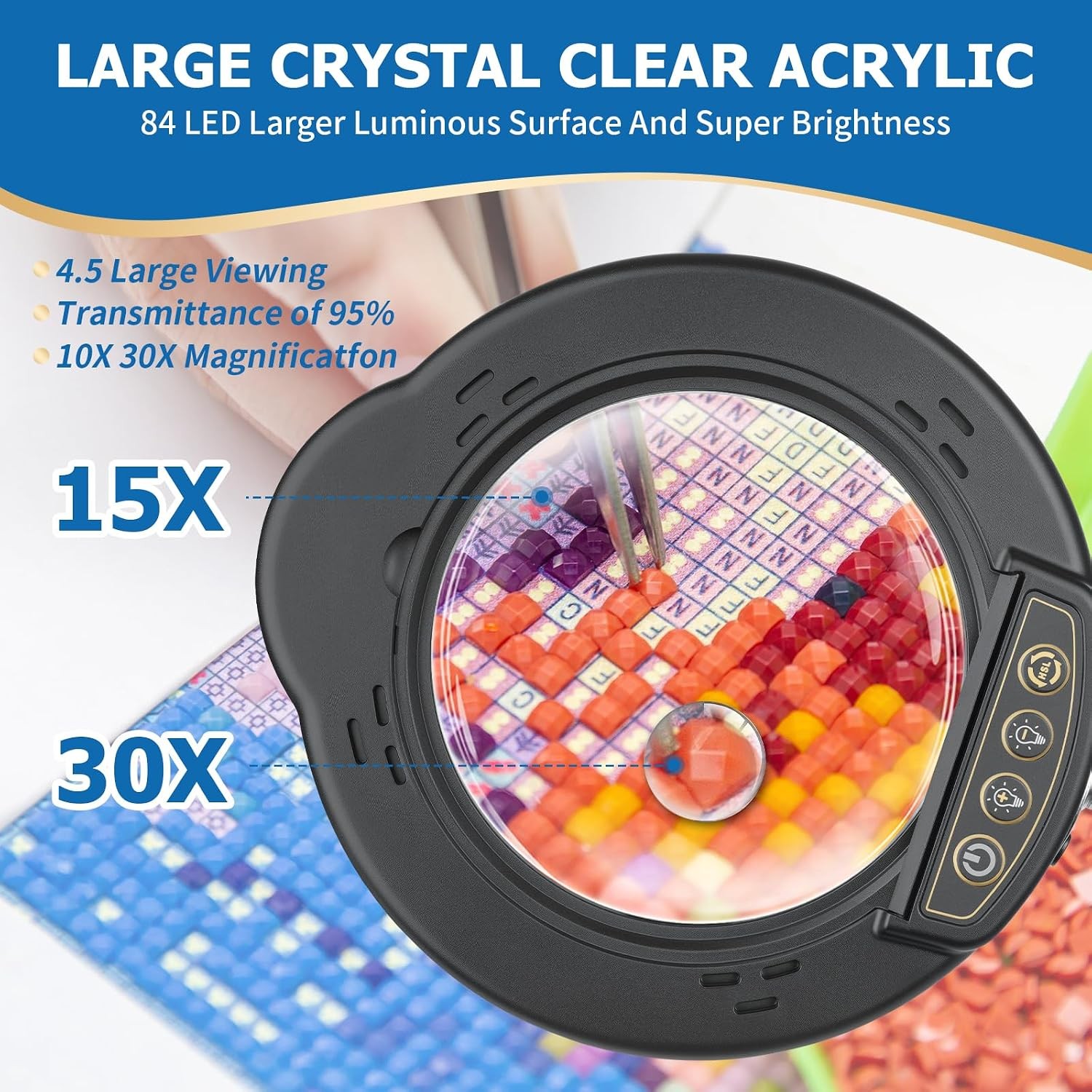 15X 30X Magnifying Glass with Light and Stand, LED Desk Lamp with Base and Cl…