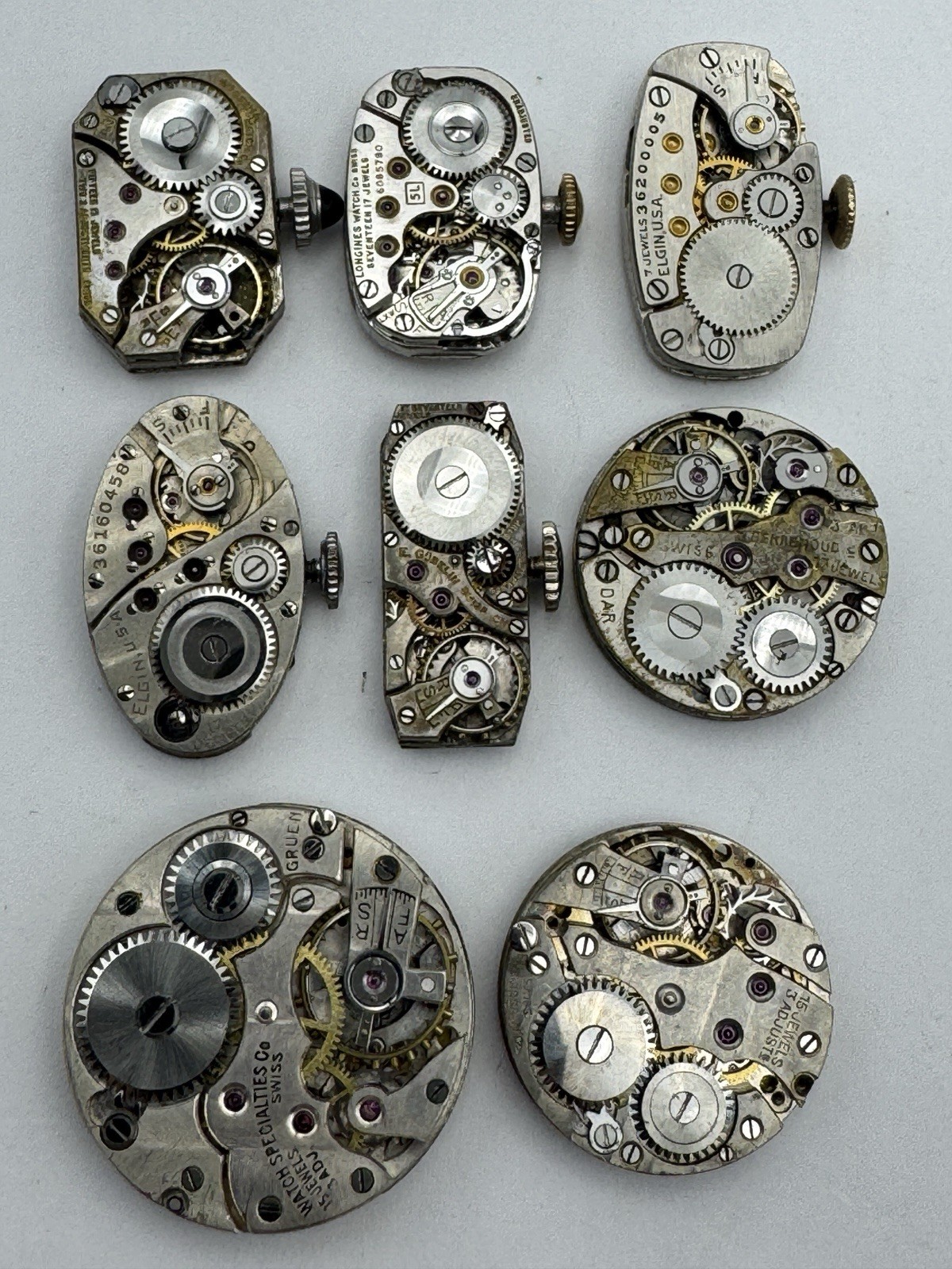 Lot Of 8 Mechanical Watch Movements For Parts Or Repair