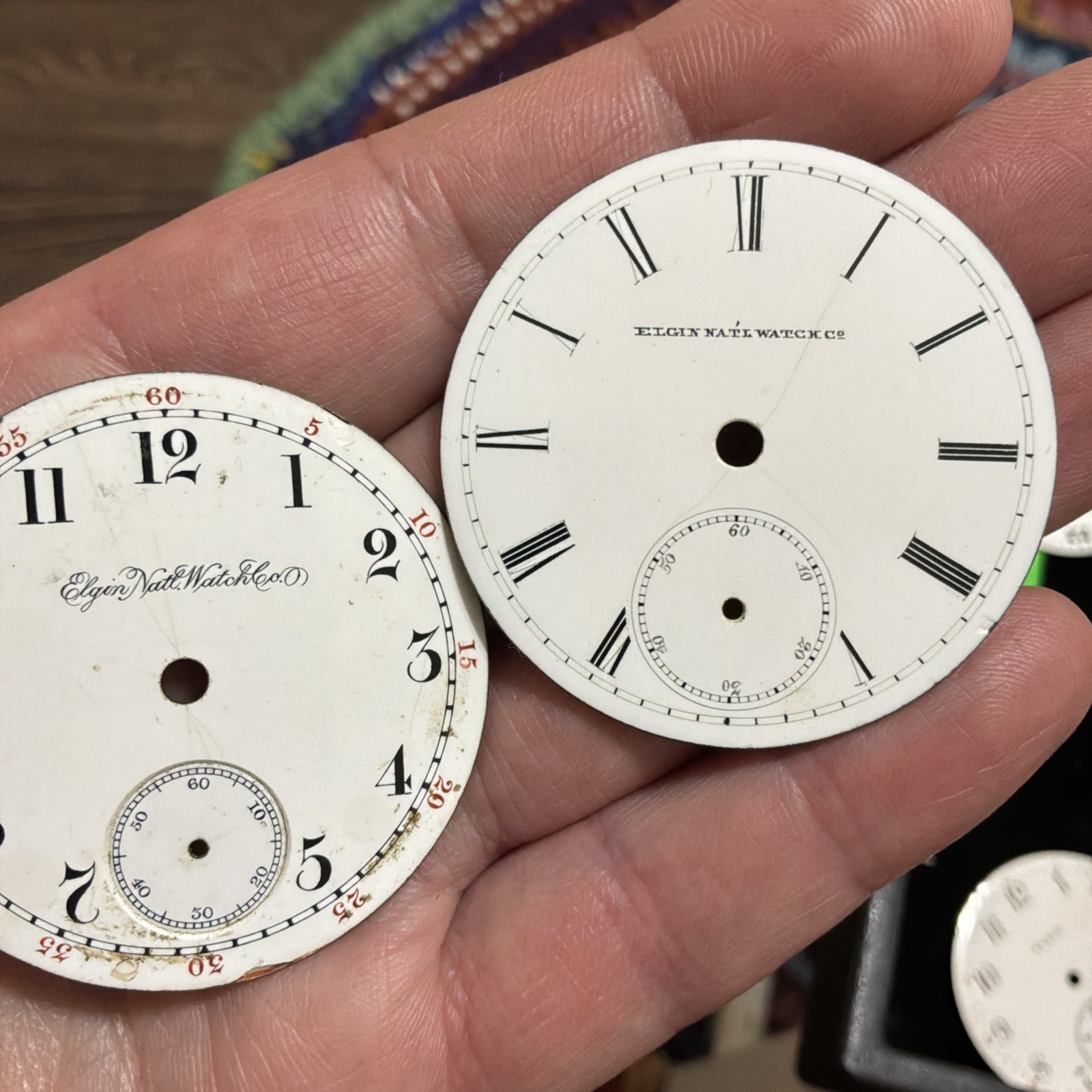 Two Vintage Elgin National Watch Co. Porcelain Dials 18s Parts