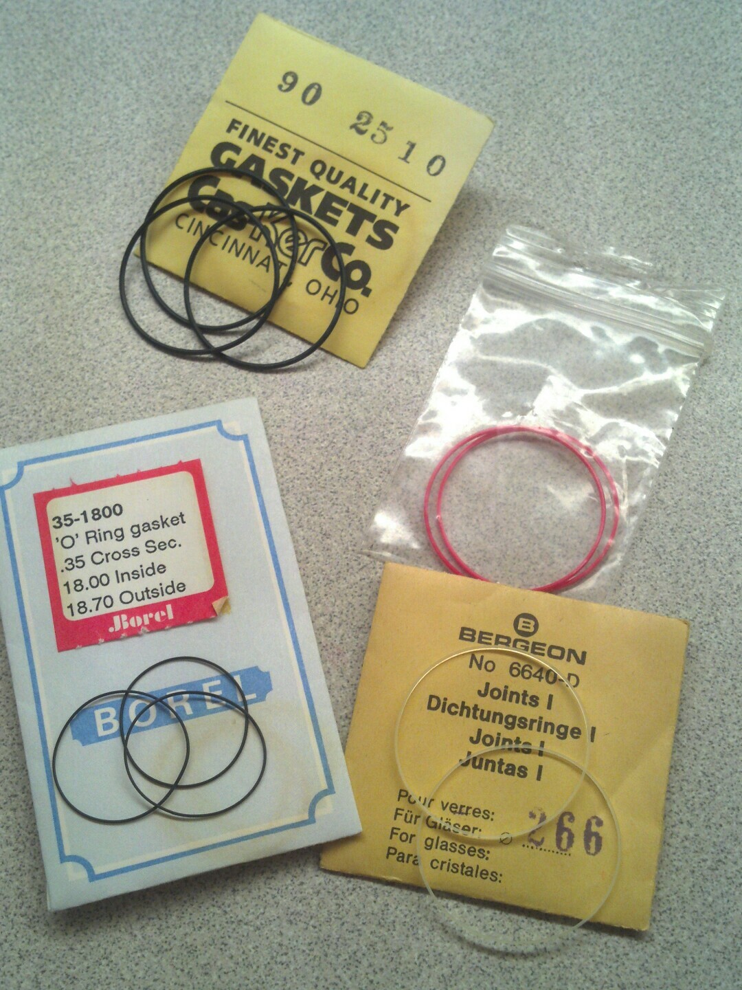 4 Packs Of NOS Misc Gaskets-Bergeon, Casker, Borel