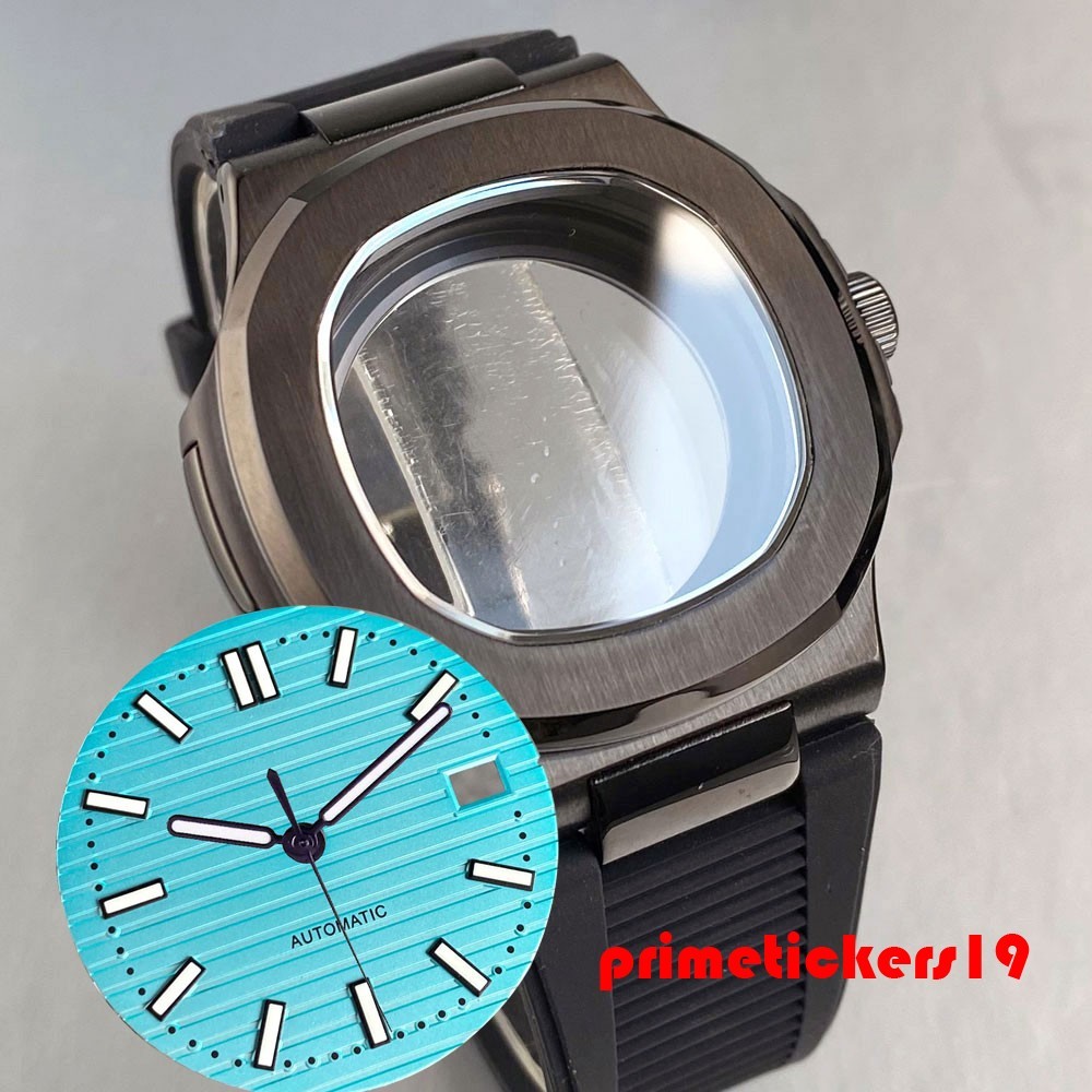 NH35 Square Watch Case+Silicone Band+Dial Hand Fit for Nautilus Style Wristwatch