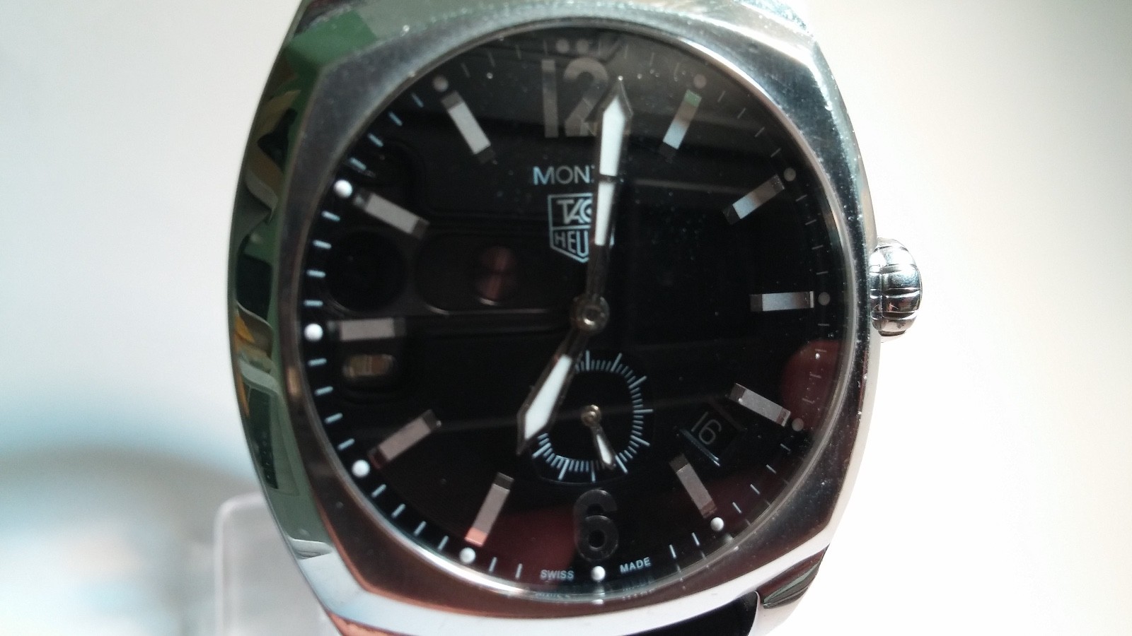 MENS TAG HEUER MONZA AUTOMATIC BLACK DIAL NEW LEATHER BAND WR2110