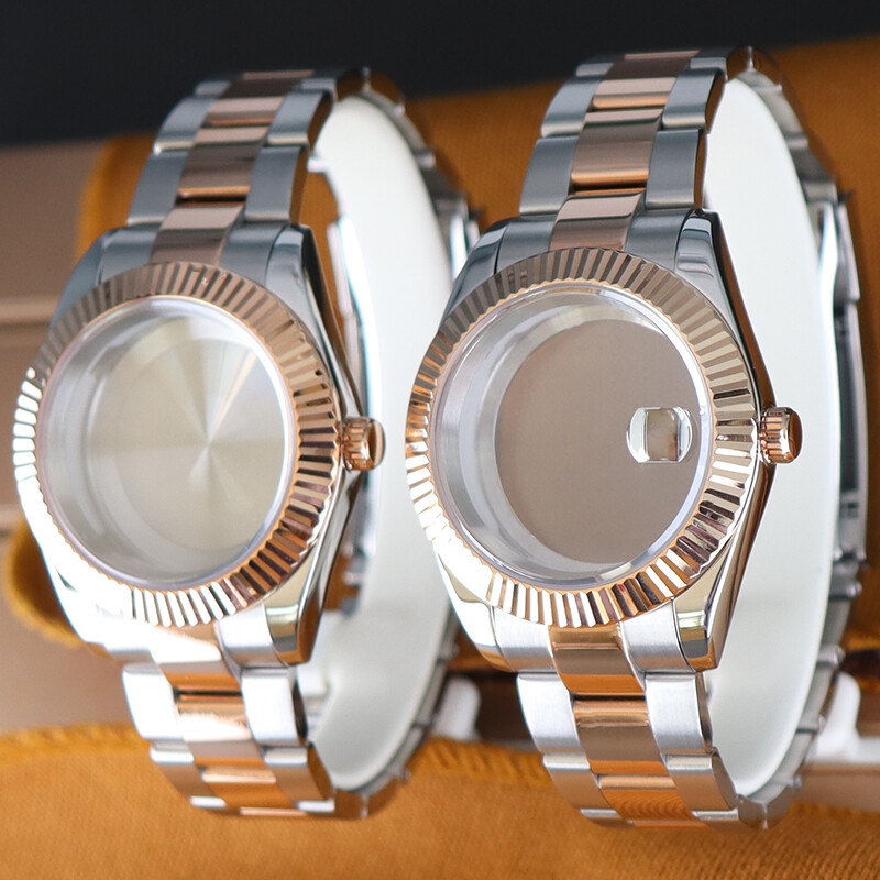 36mm 40mm Couple’s Watch Case Fluted Bezel Date Stainless Strap For NH35 NH36/38