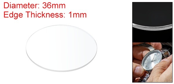 Watch Crystal Glass Lens 36mm Dia 1mm Thick Flat Round Sapphire Replacement