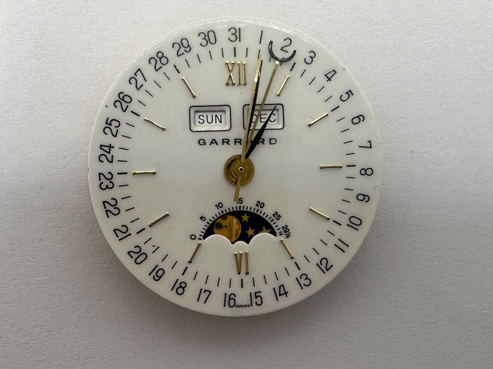 ORIGINAL GARRARD ETA 2892-A2 Movement Moonphase and Day-Date-Month Dial & Crown