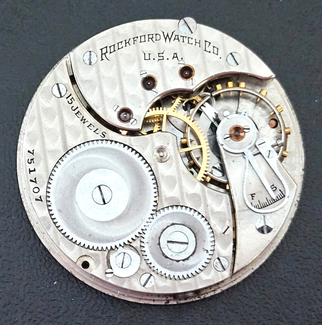 ROCKFORD 587 16S 17J OF Watch Movement (REMOVED FROM GOLD CASE/BALANCE RUNS) 125