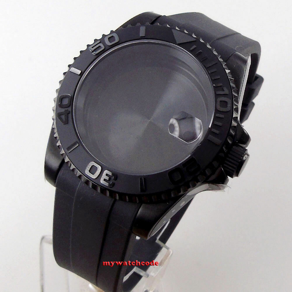 40mm Black Yatch Ceramic Bezel Sapphire PVD Watch Case Fit NH34 NH35 2824 8215
