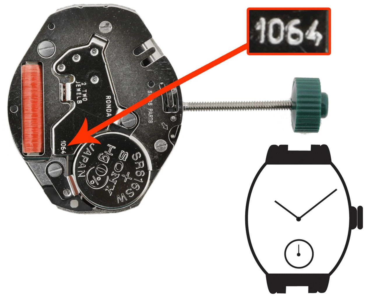 Harley Ronda 1064, 2 Hands, Swiss Parts Quartz Watch Movement (Multiple Heights)