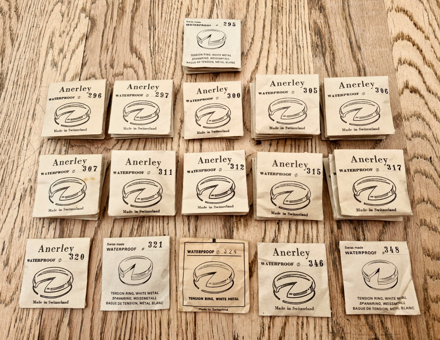 41 x Anerley Watch Crystals With Metal Tension Rings – Range 295 – 348 – N.O.S