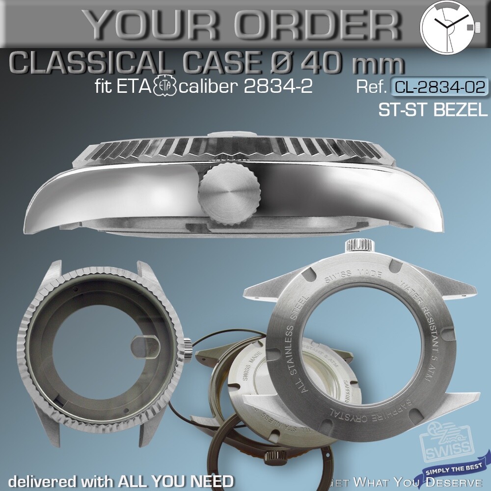 WATCH CASE CLASSIC, Ø 40MM, ST.STEEL, fit DAY/DATE MOVEMENTS: ETA-2834, SW 240