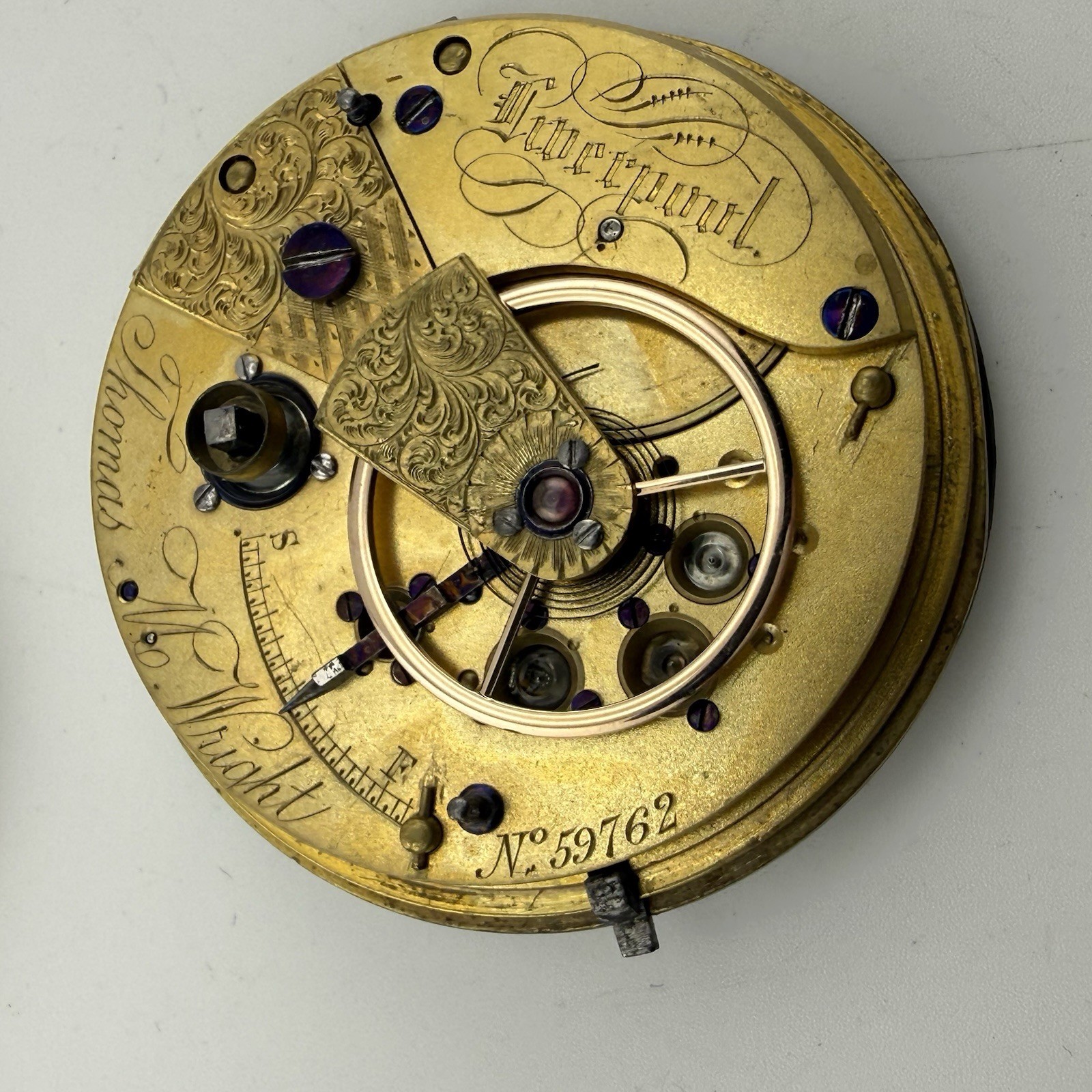 Antique THOMAS M WRIGHT Liverpool Fusee Pocket Watch Movement 44.6mm – AS IS