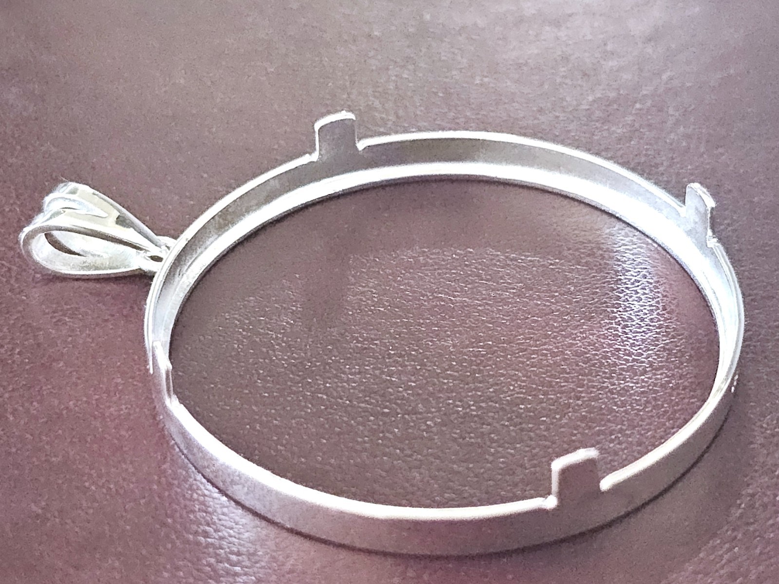 925 Sterling Silver Prong Back Simple Bezel for 39mm 1 oz Silver Rounds Casino
