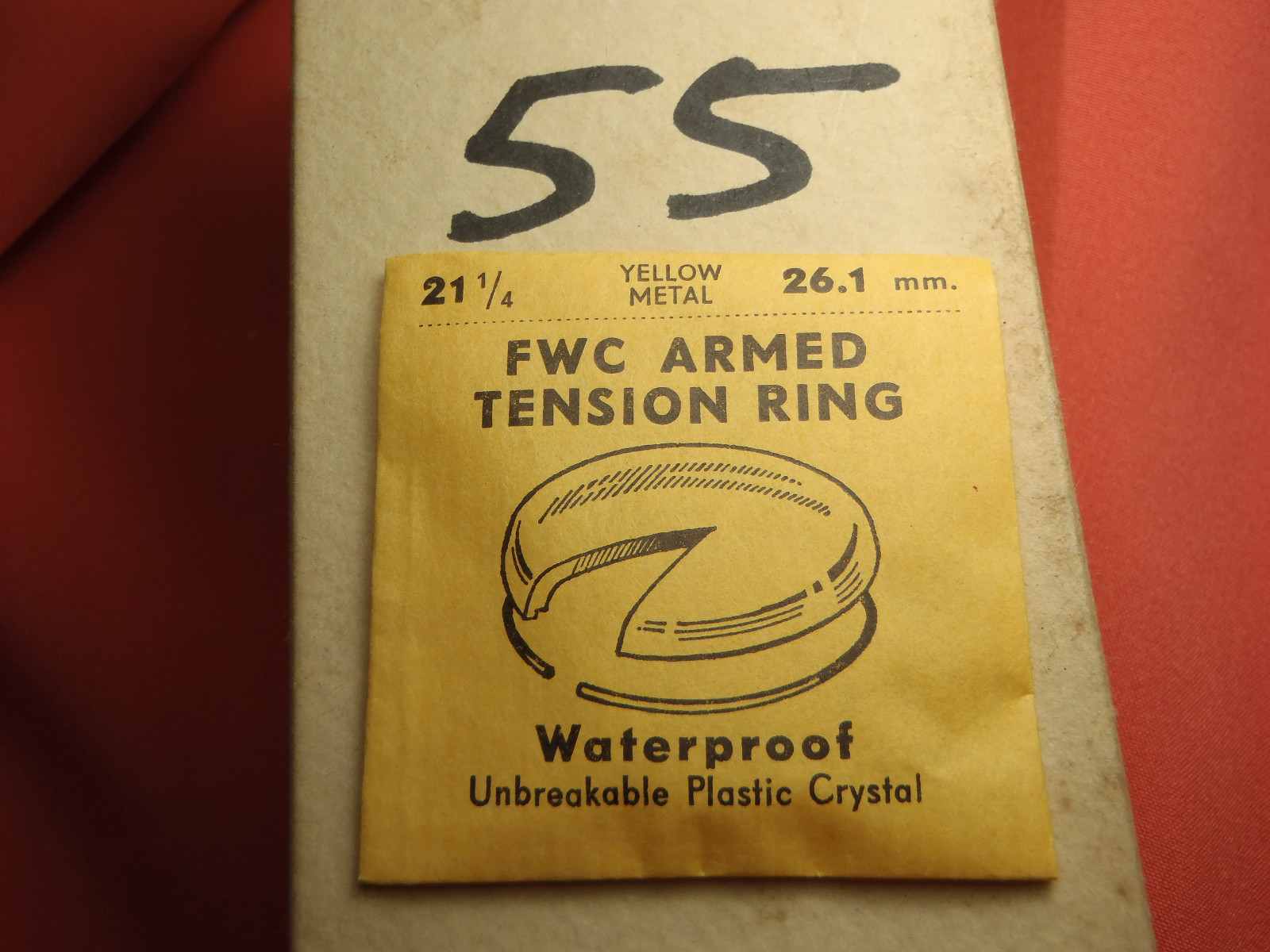 26.1 MM SWISS YELLOW TENSION RING ROUND PLASTIC WATCH CRYSTAL WATERPROOF NOS