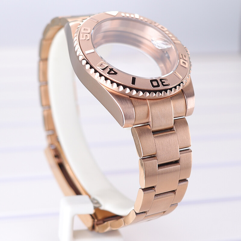 40mm Rose Gold Watch Case Sliding Lock Strap Sapphire Glass For Seiko nh35 YACHT