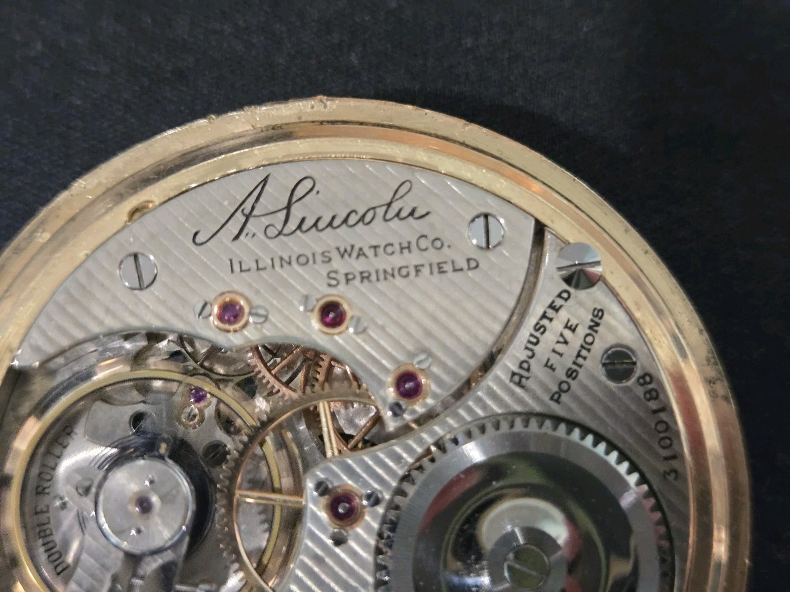 1917 Illinois A. Lincoln 16S 21 Jewels Railroad Pocket Watch Movement Runs