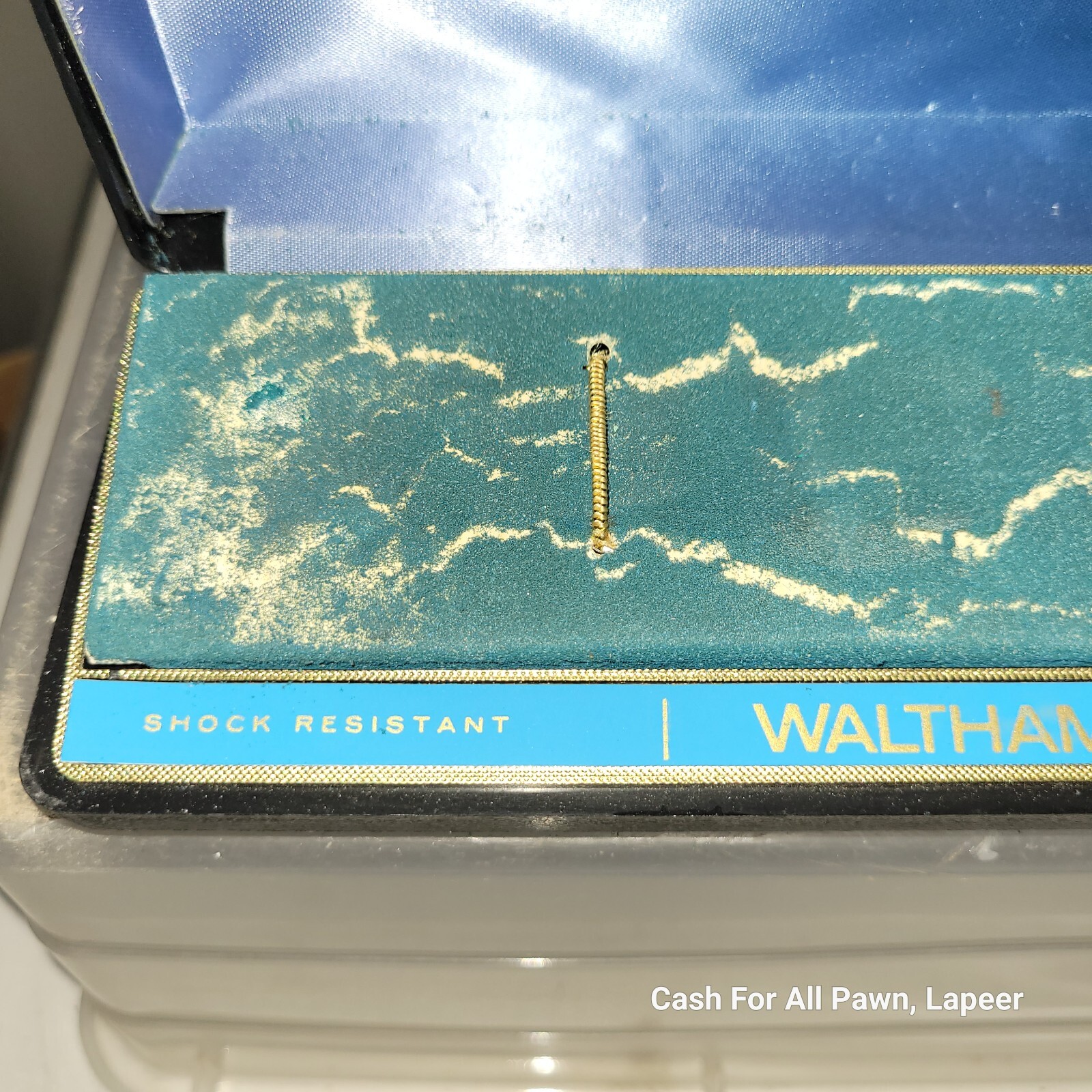 vintage waltham watch box 7 jewel movement dress retro black gold box only
