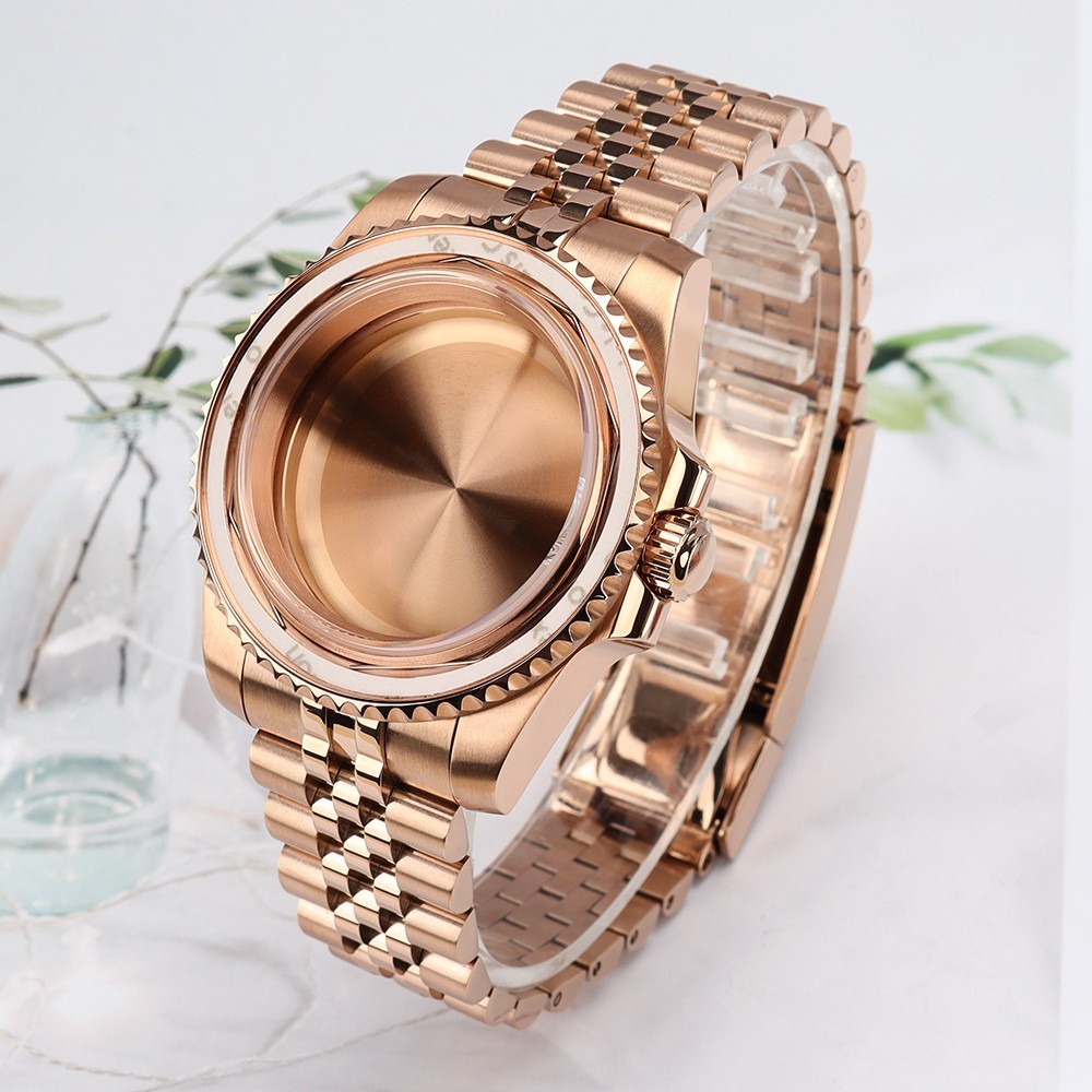 FEIYASHI Luminous Bezel Oyster 40mm Watch Case Rose Gold For Seiko NH35 Movement