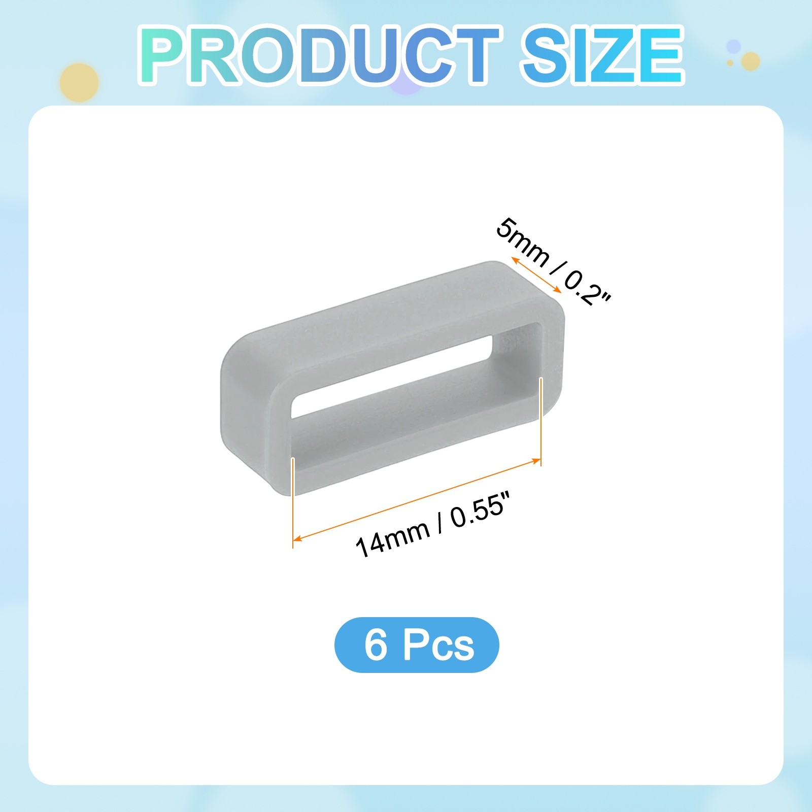 6pcs 14mm Silicone Watch Band for Strap, Grey