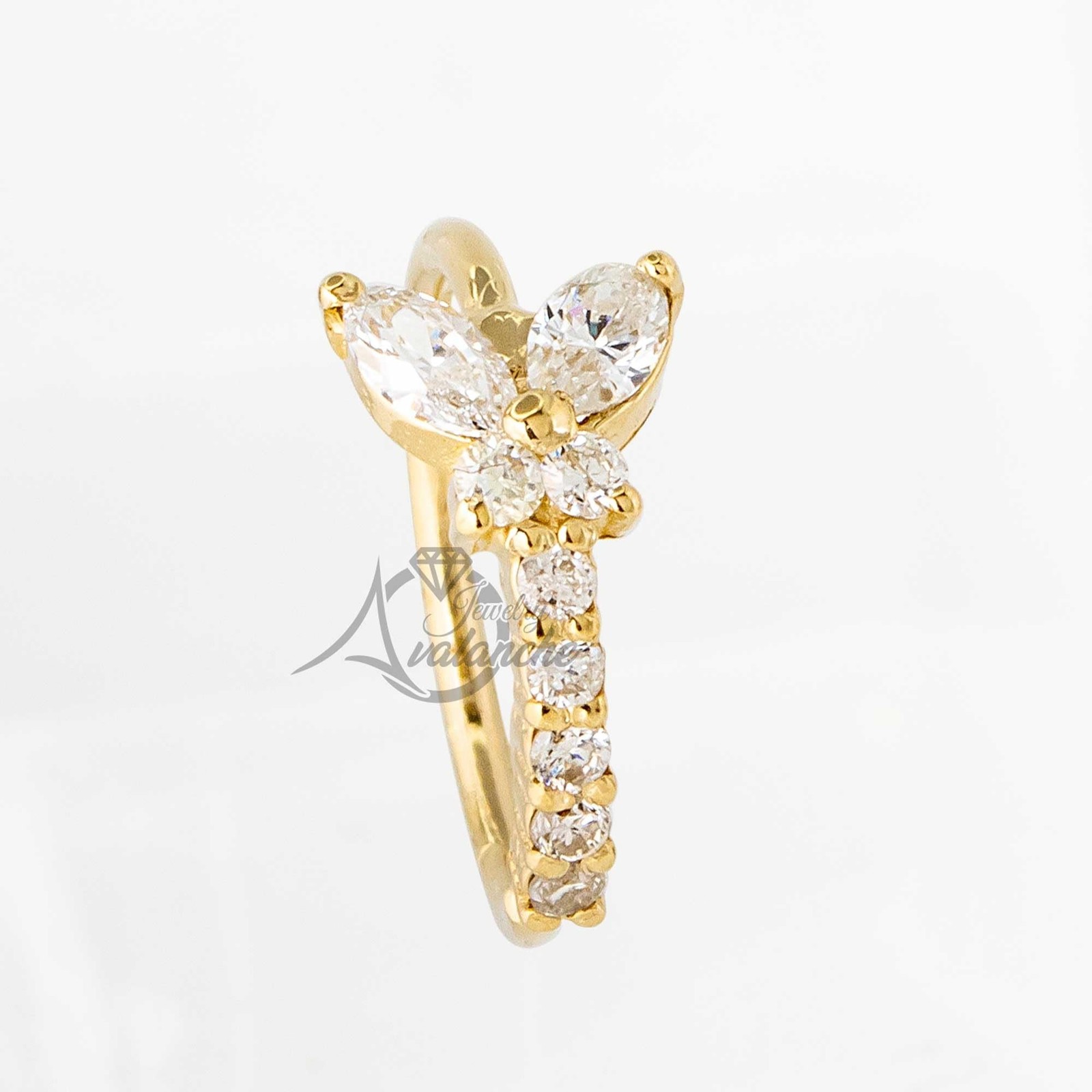20G 14K Gold 0.15 ctw Diamond Butterfly Nose Hoop Ring Women’s 5/16″(8mm) Nos…