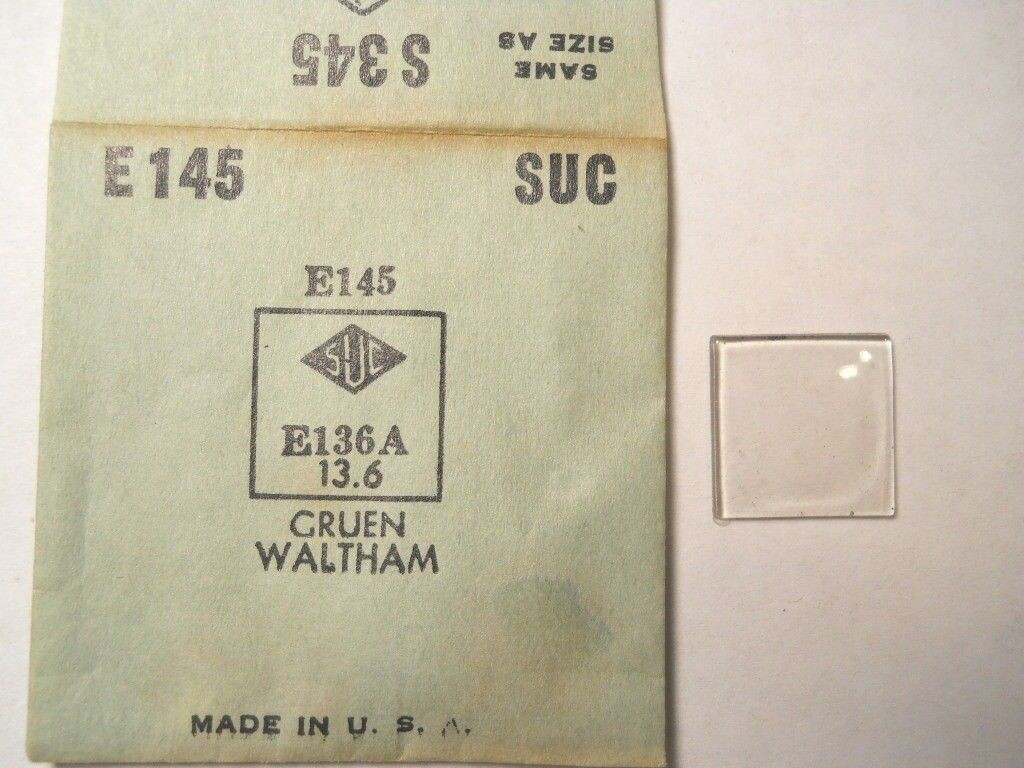 SUC E145 Watch Crystal Fit Gruen Waltham – 13.6 x 13.6 mm – Replacement / Repair