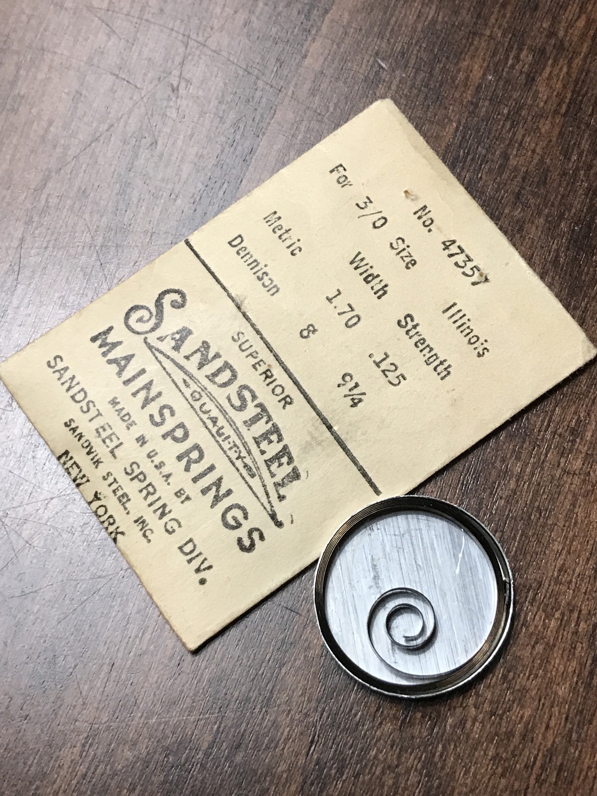Sandsteel Mainspring for Illinois 0s & 3/0s Factory No. 47357 – Steel