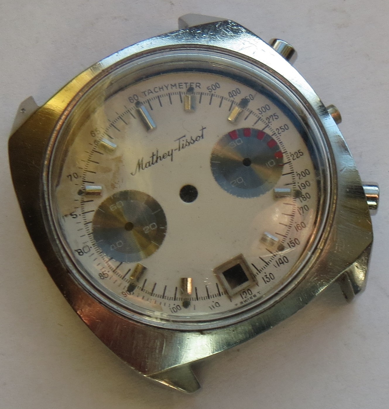 Mathey Tissot chronograph mens wristwatch steel case dial & pushers 37 mm.