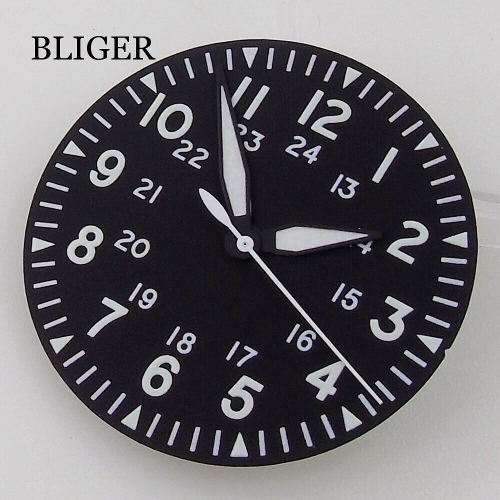 33.6mm Watch Dial Hands Fit For NH35/NH35A Automatic Movement Green Lume Black