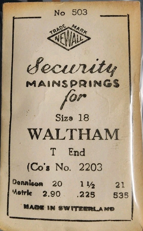 Newall Security Mainspring #503 for Waltham 18s No. 2203 – Steel
