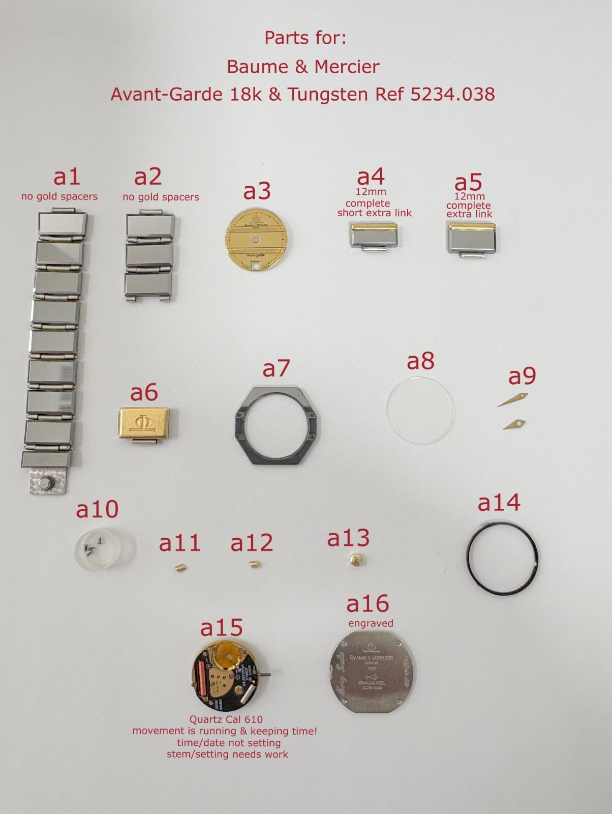 Baume & Mercier Avant-Garde Parts Gold 5234.038 Quartz Cal 610 12mm Extra Links
